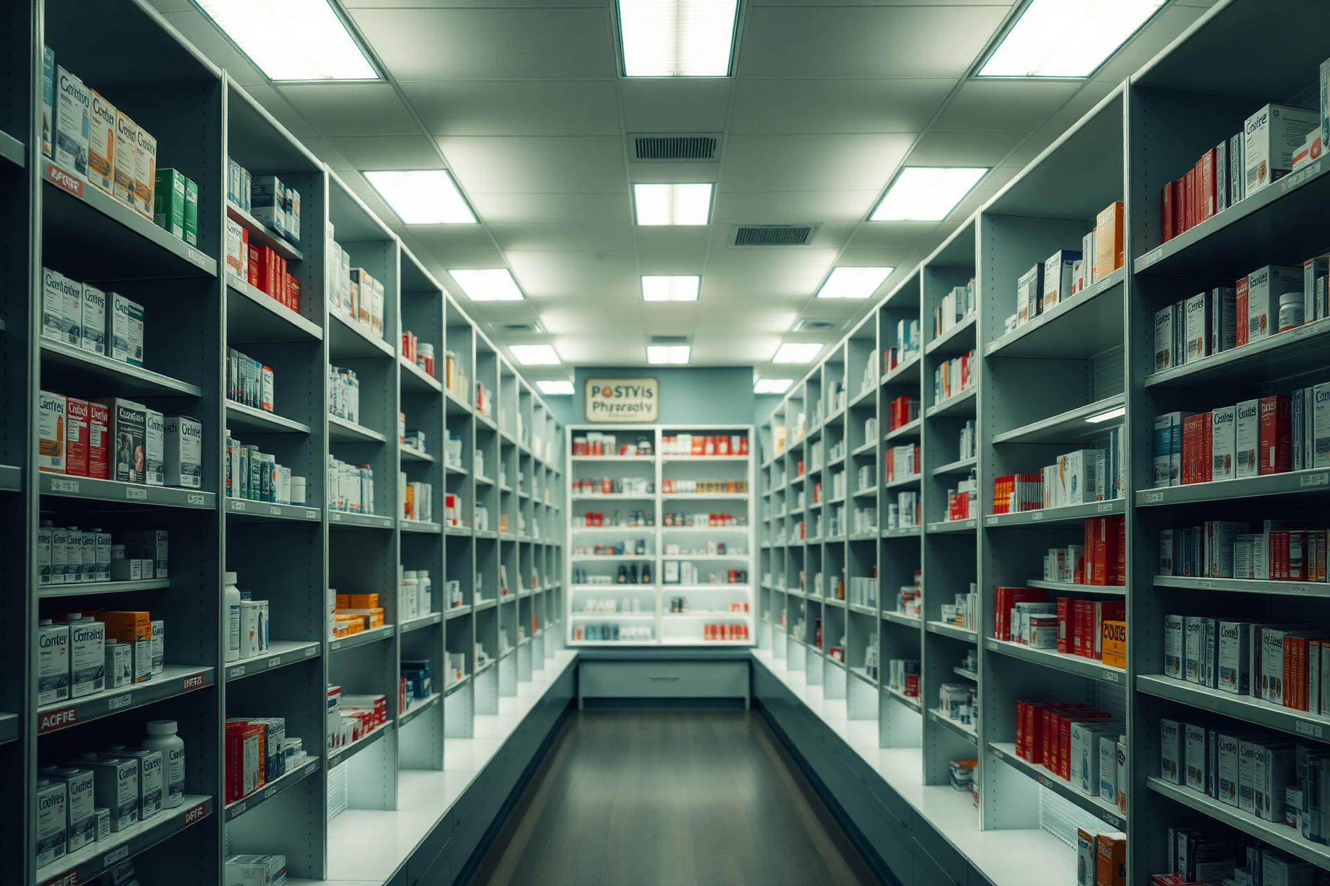 Modern pharmacy shelves